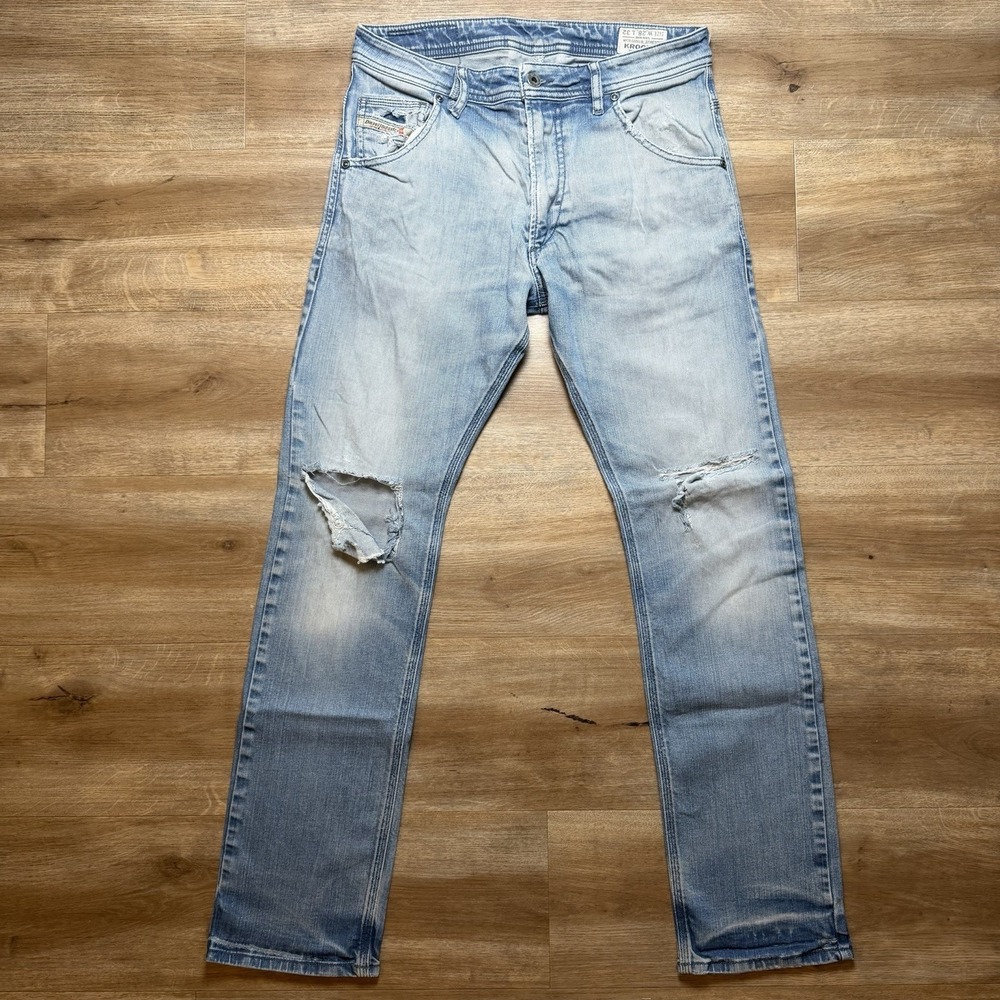 Diesel Krooley Jeans Men 28x32 Blue Slim Carrot Stretch Destroyed Rockstar 0RNV8